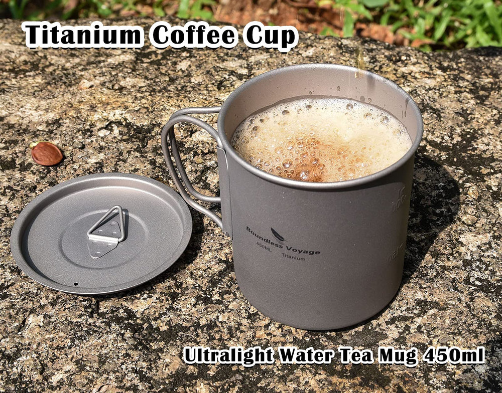 Boundless Voyage titanium cup durable material; long-lasting outdoor companion.