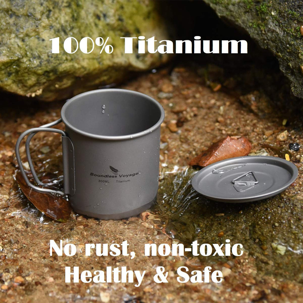Boundless Voyage titanium cup folding handle for compact packing.