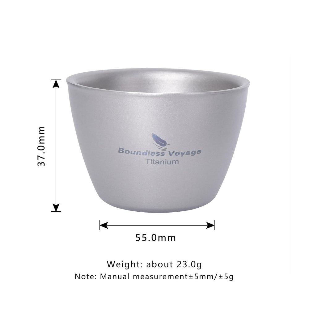 Boundless Voyage titanium cup close-up showing double-wall insulation.