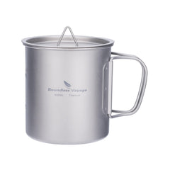 Boundless Voyage titanium cup with lid; secure lid prevents spills on hikes.