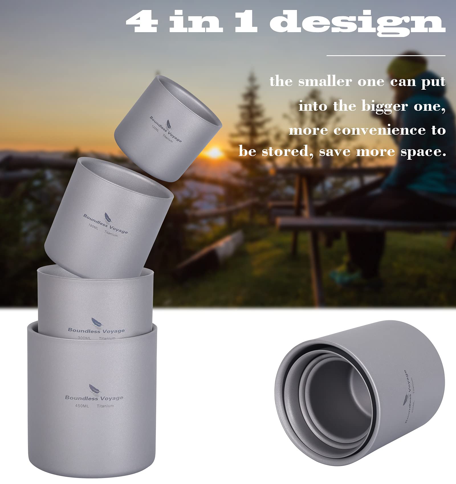 Boundless Voyage titanium cup—no metallic smell, suitable for carbonated drinks.