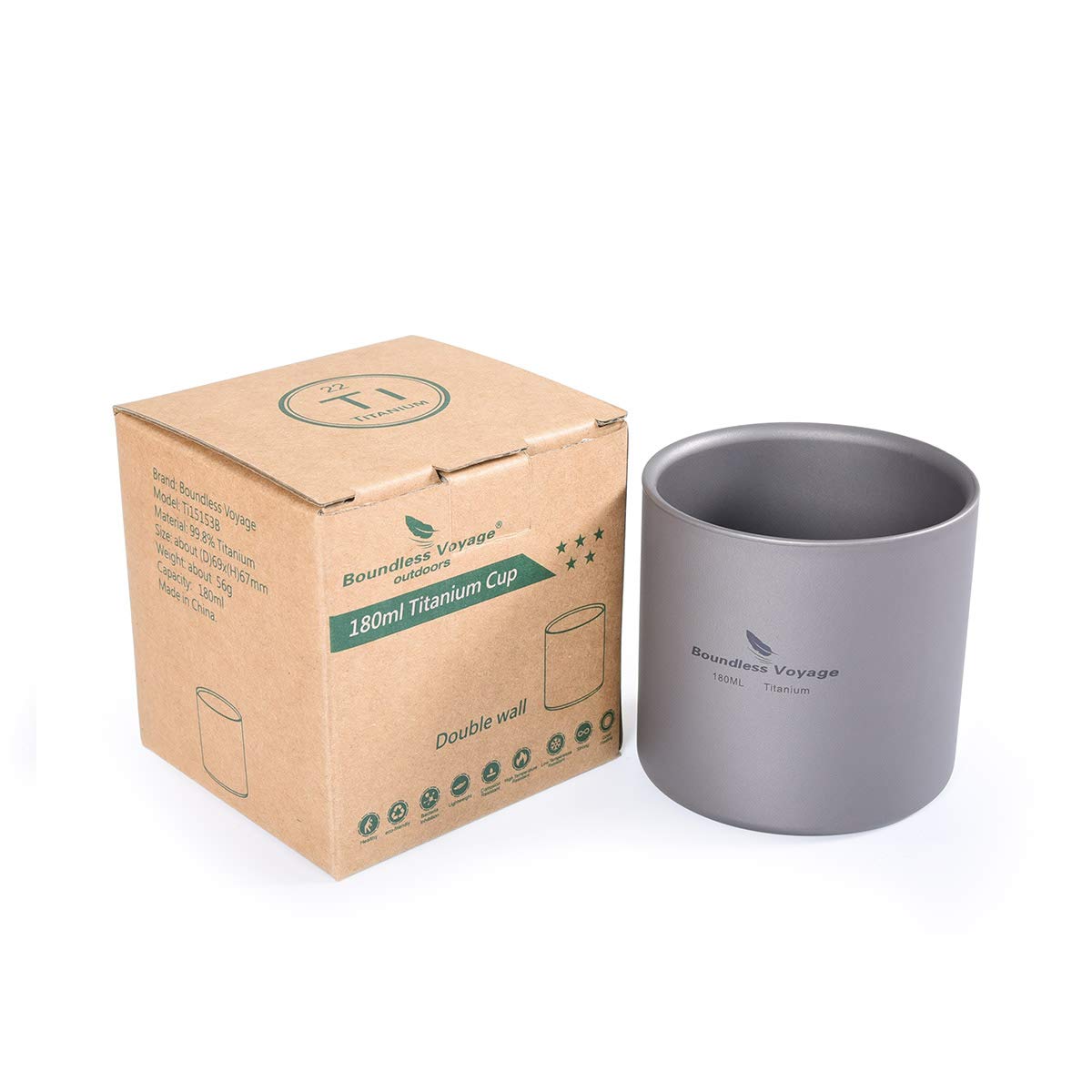 Boundless Voyage titanium cup in outdoor camping scene.