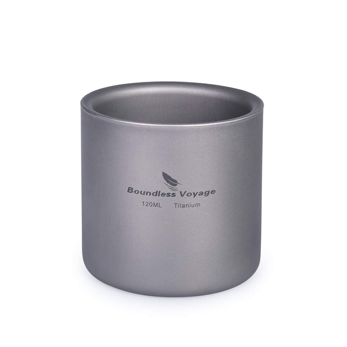 Boundless Voyage titanium cup outer view with double-walled insulation.