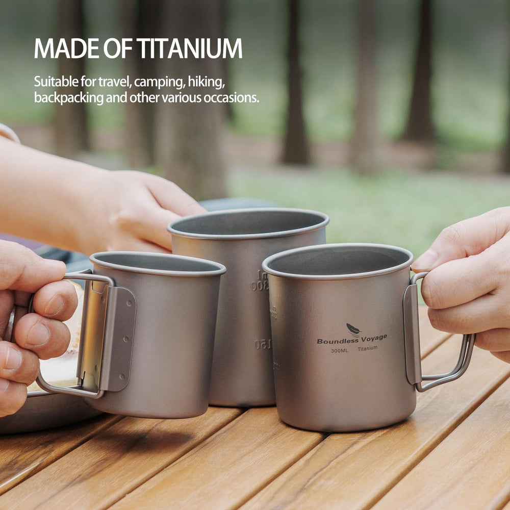 Boundless Voyage titanium cup pouring water safely.