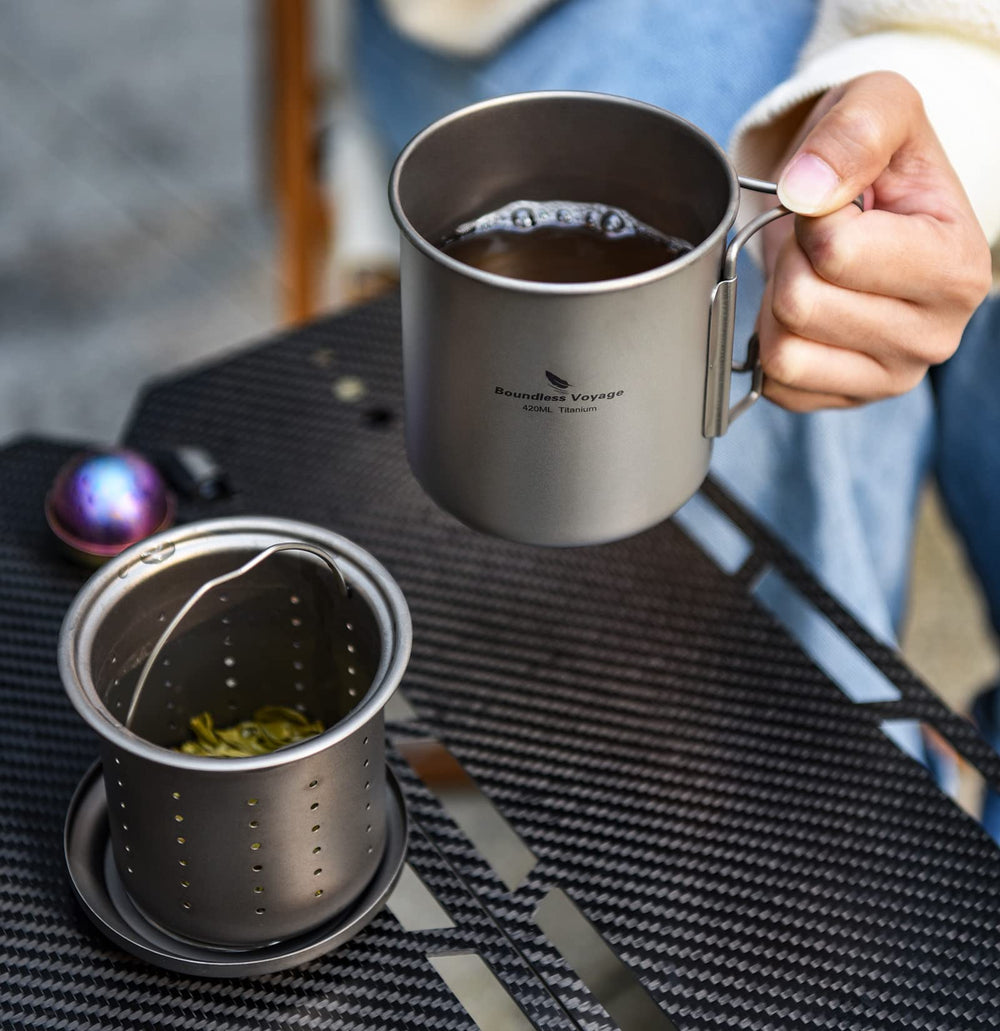 Boundless Voyage top view highlights minimalist titanium cup design.