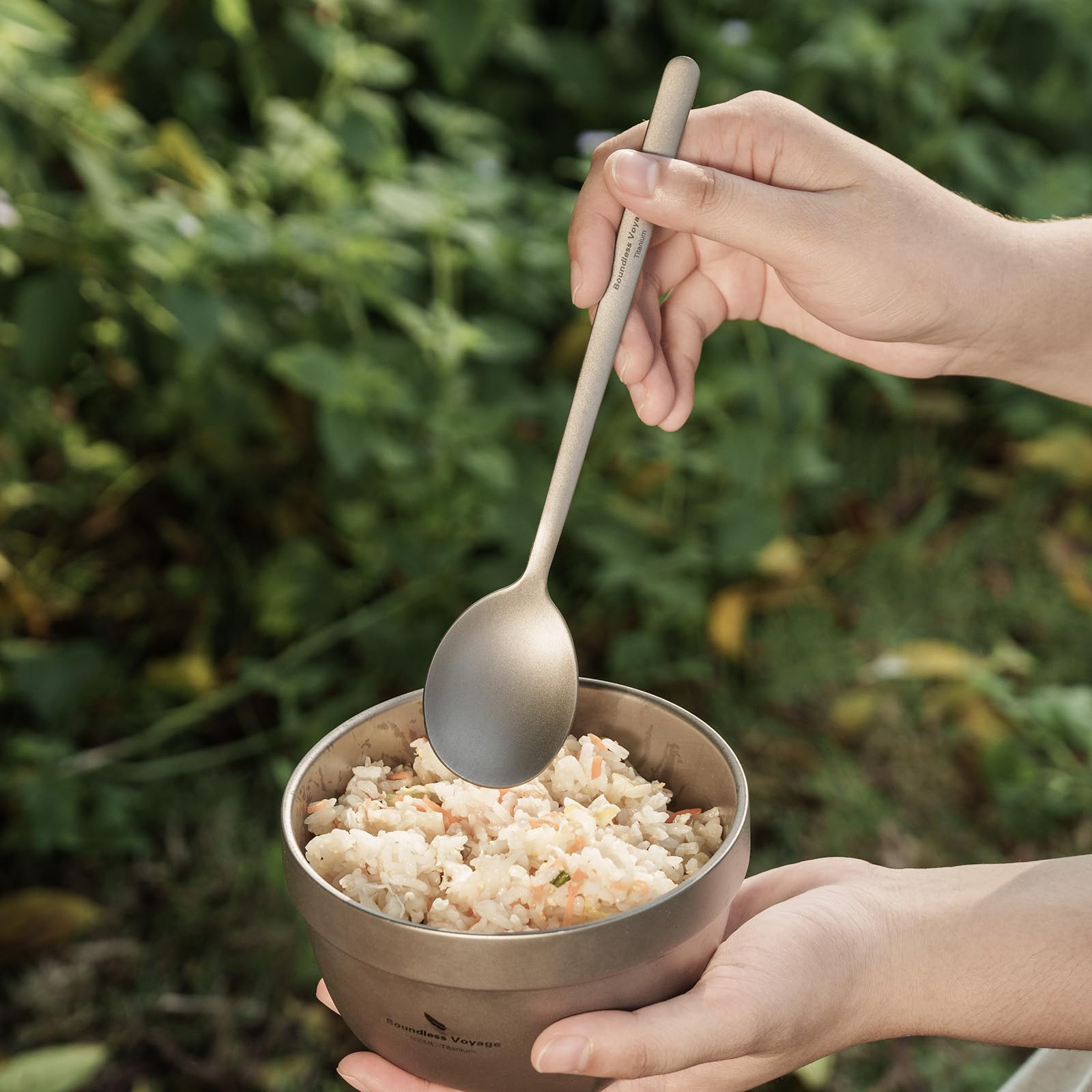 Boundless Voyage titanium cutlery surface close-up showing durable finish