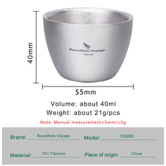 Boundless Voyage double-wall titanium cup demonstrates insulation for hot or cold beverages.