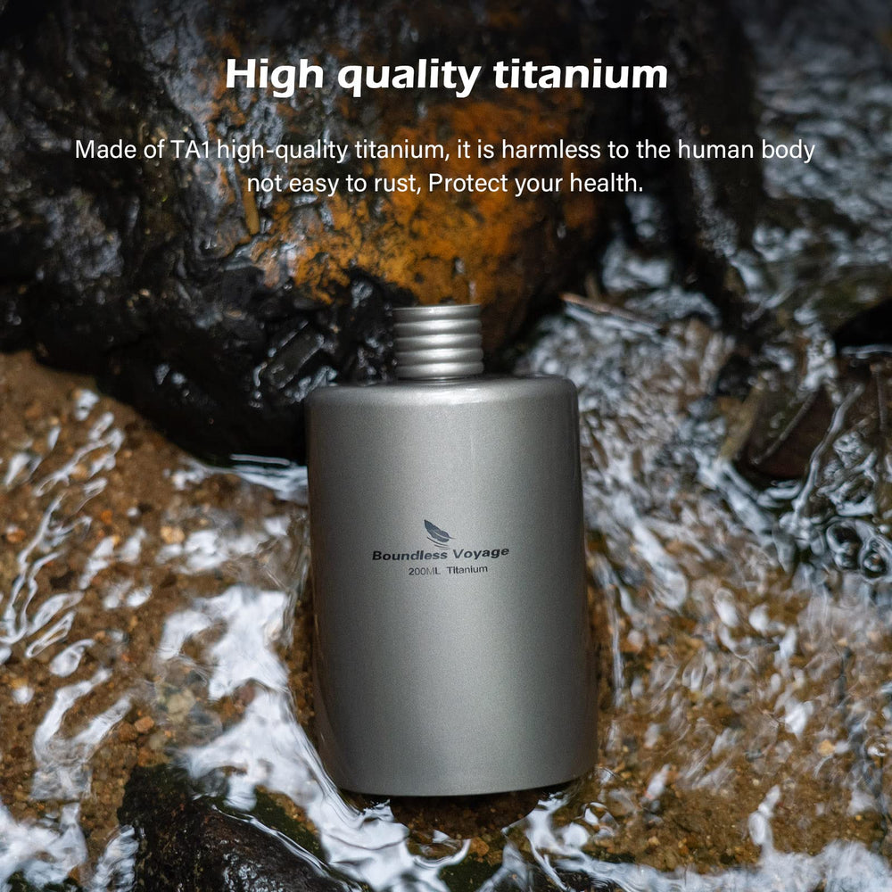 Boundless Voyage titanium flask 200ml capacity for adventures.