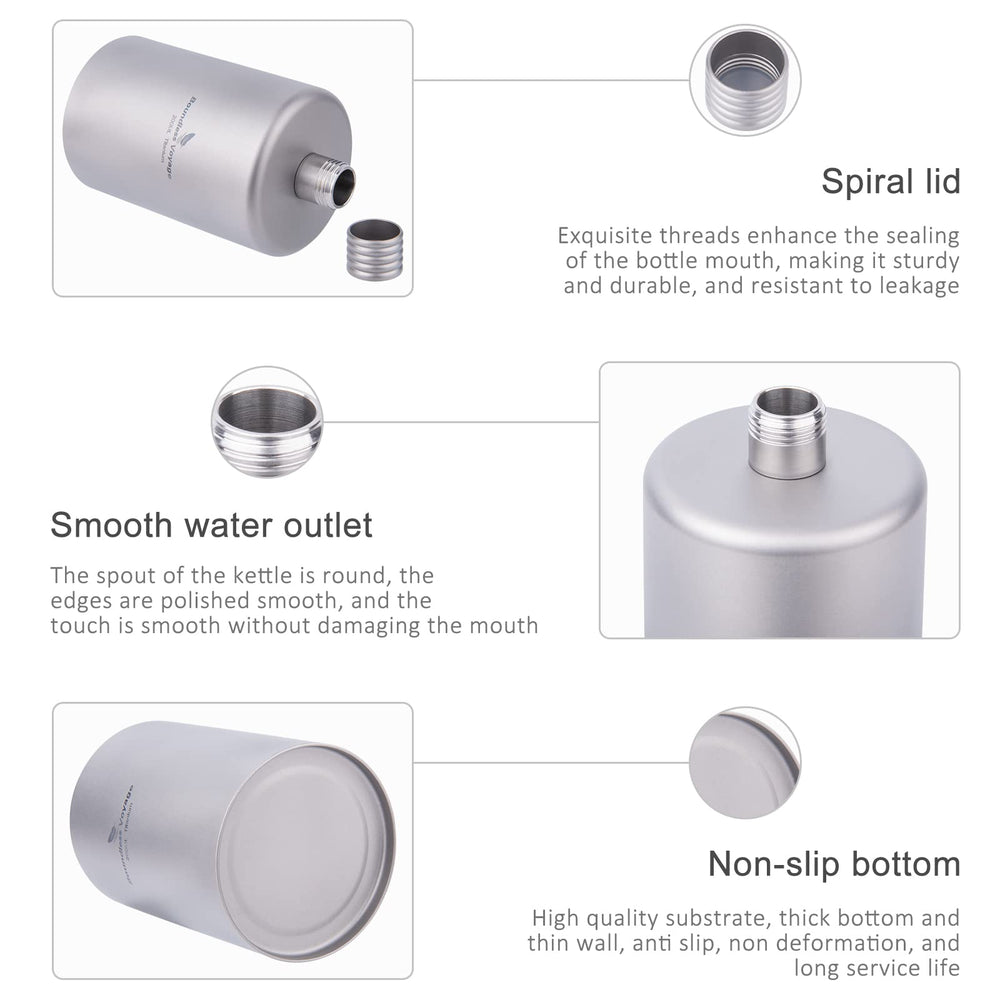 Boundless Voyage titanium flask round spout with smooth edge for easy sipping.