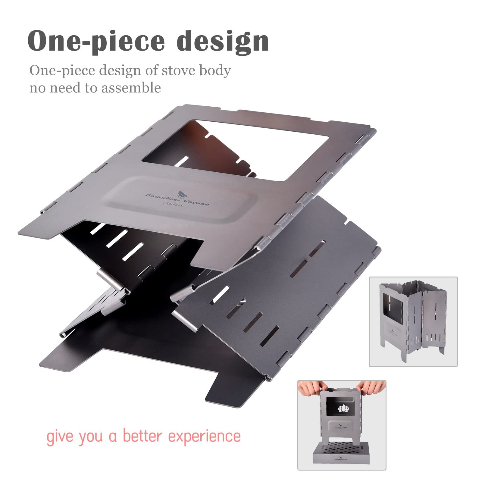 Boundless Voyage stove ash tray visible for easy cleanup after cooking.