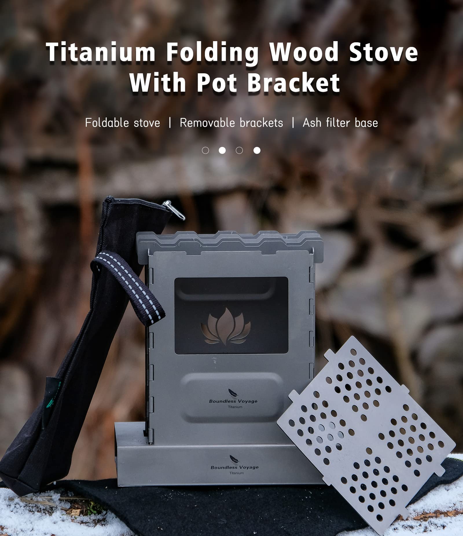 Boundless Voyage titanium folding stove open-top ready for outdoor meals.