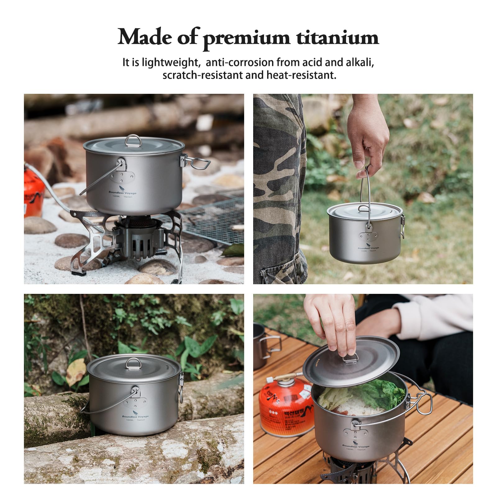 Boundless Voyage titanium pot with embedded cup lid minimizes water droplets.