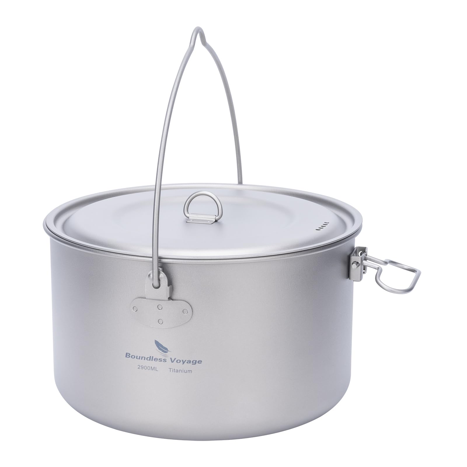 Boundless Voyage titanium hanging pot with folding handle for compact backpacking