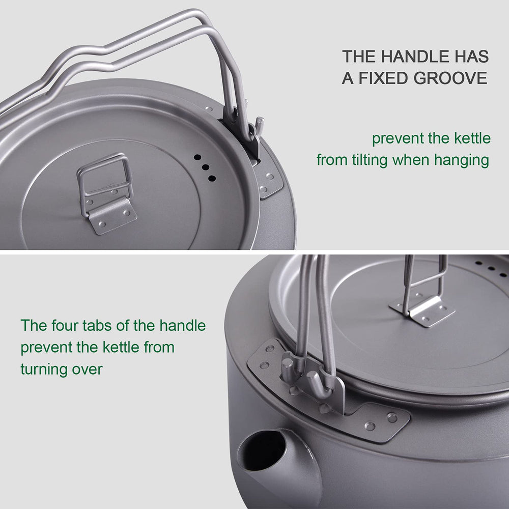Boundless Voyage titanium kettle 1L capacity for solo backpacking hydration.
