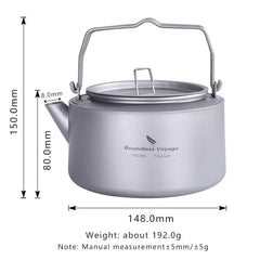 Boundless Voyage titanium kettle 1L capacity ready for solo or group cooking.