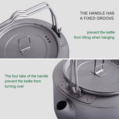 Boundless Voyage titanium kettle 1L capacity for solo backpacking hydration.