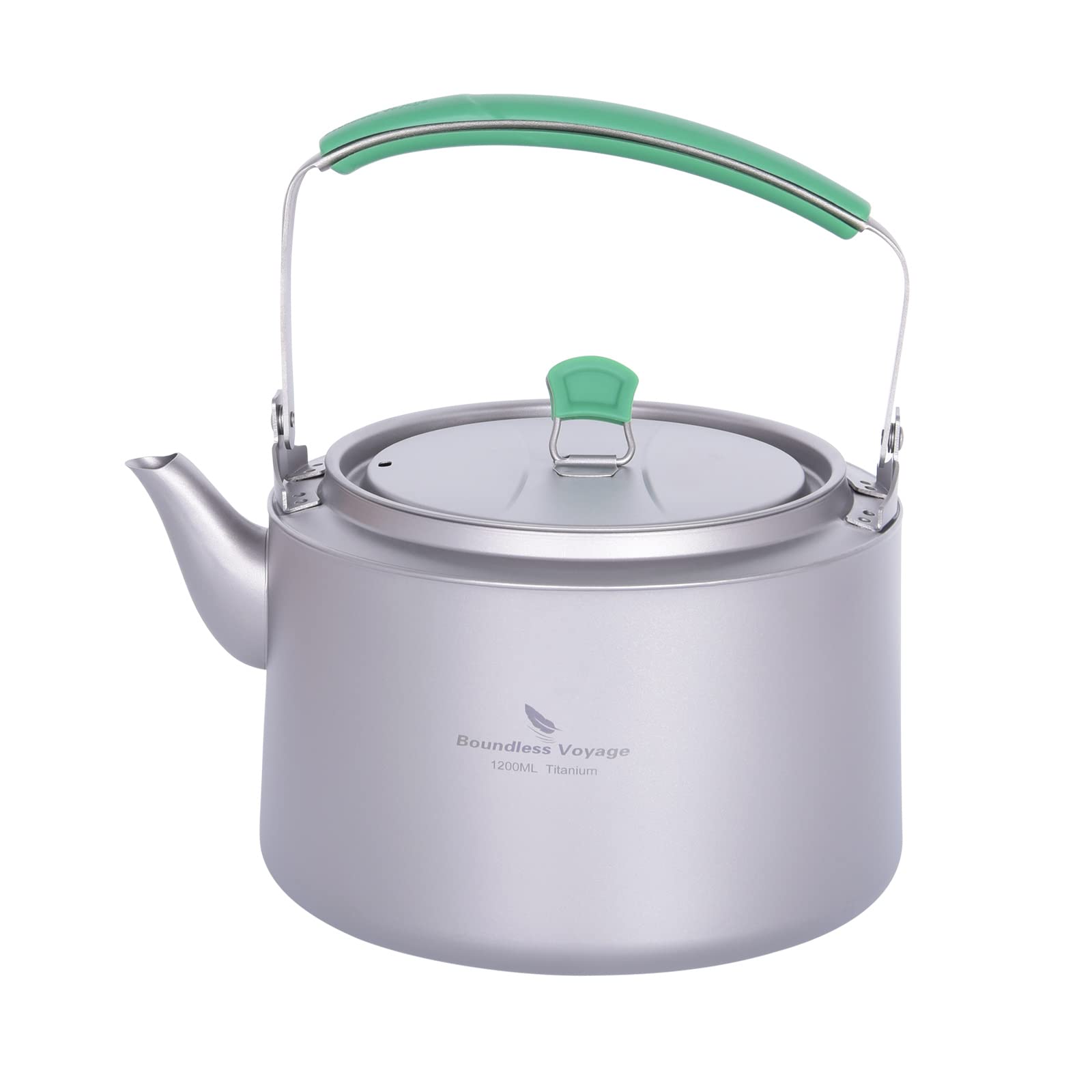 Boundless Voyage titanium kettle 1200ml ready to pour hot water outdoors.