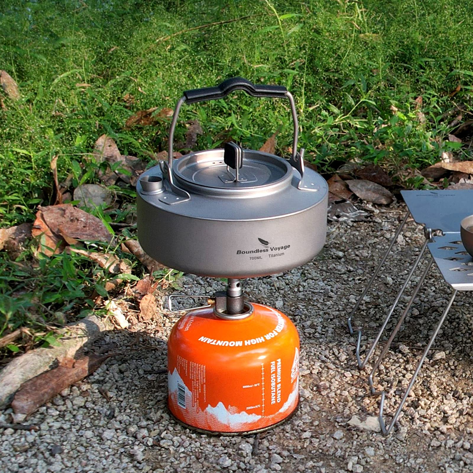 Boundless Voyage folding handle stowed view highlights compact travel-ready kettle.