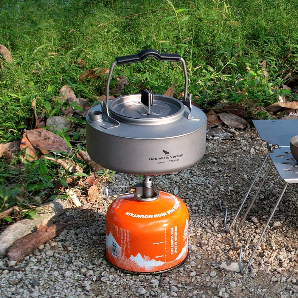 Boundless Voyage folding handle stowed view highlights compact travel-ready kettle.