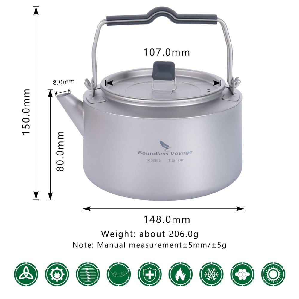 Boundless Voyage titanium kettle folding handle enables compact packing and safe handling.