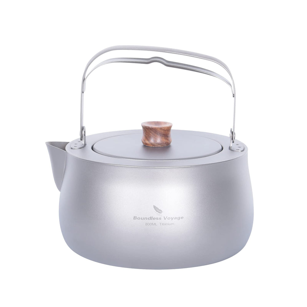 Boundless Voyage titanium kettle side view highlights durable construction for outdoor boiling.