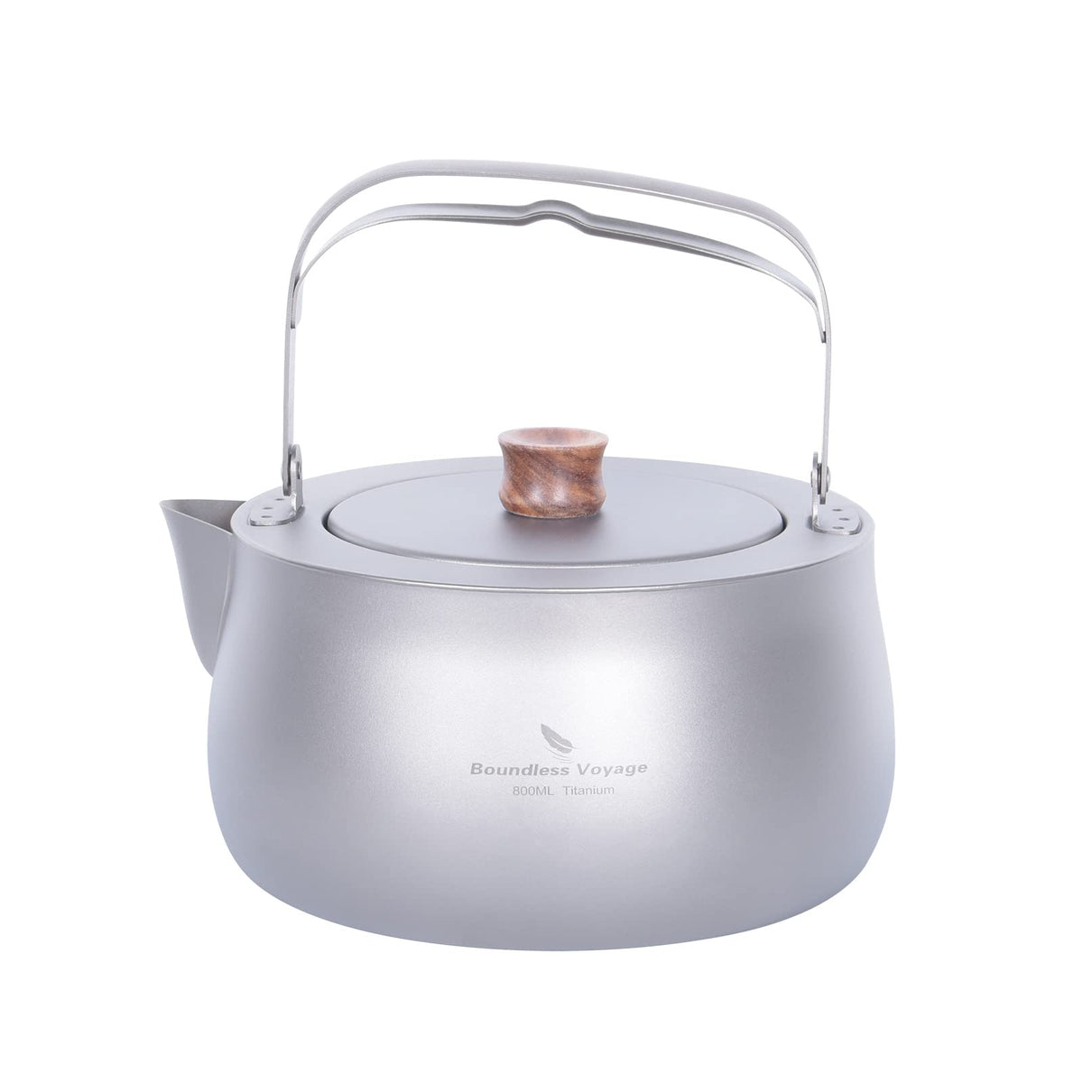 Boundless Voyage titanium kettle side view highlights durable construction for outdoor boiling.