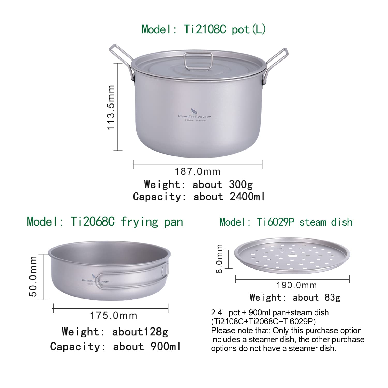 Boundless Voyage titanium pan 900ml interior view, ideal for quick meals on trail.