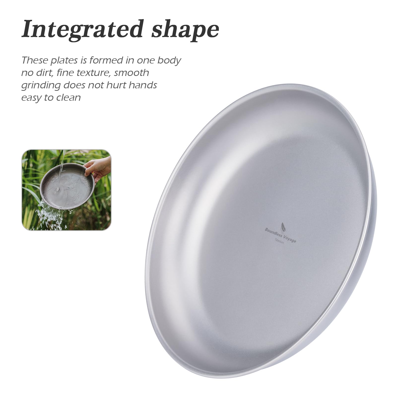 Boundless Voyage titanium plate with mesh bag for easy organization.