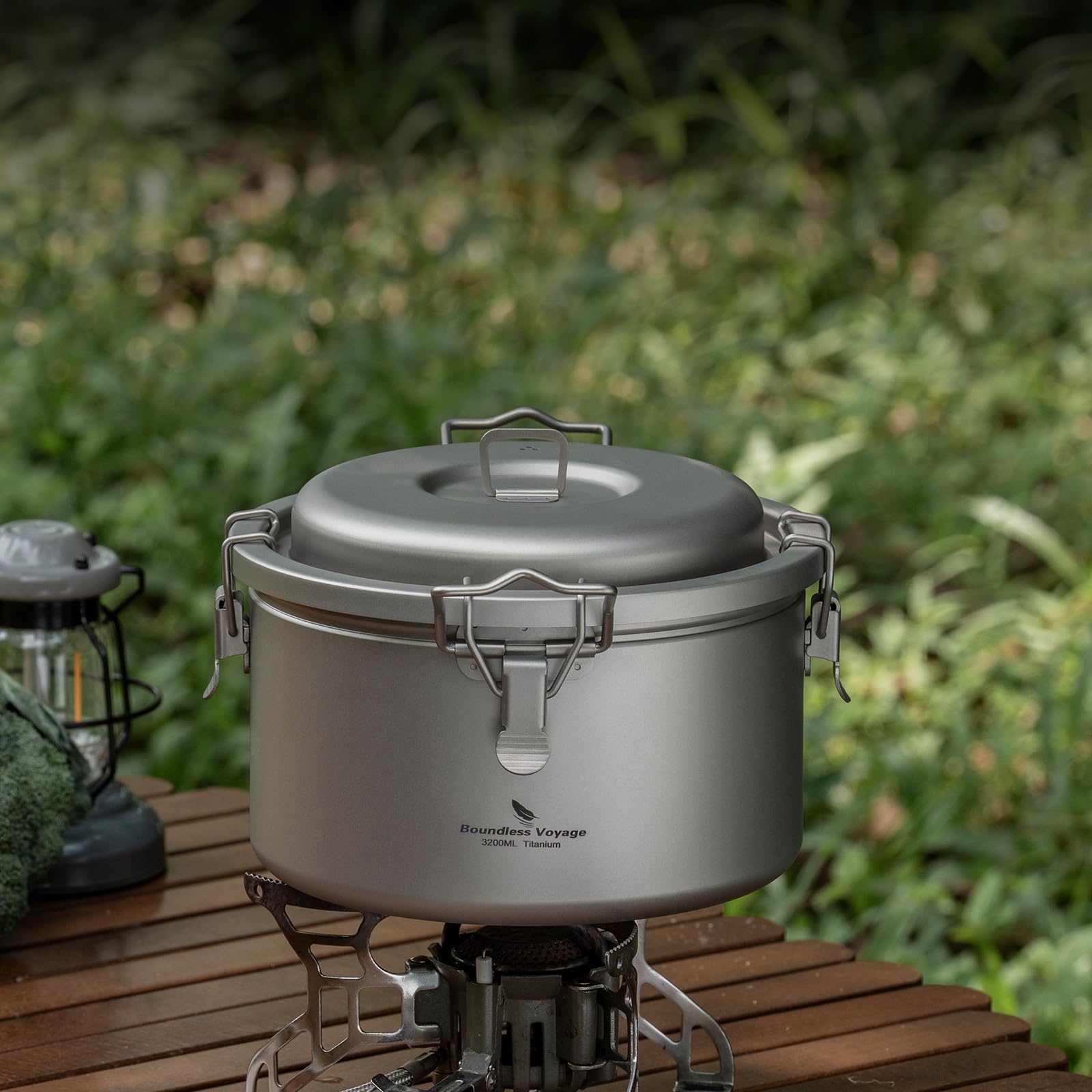 Boundless Voyage titanium pot with microwave warning label reminding safe usage