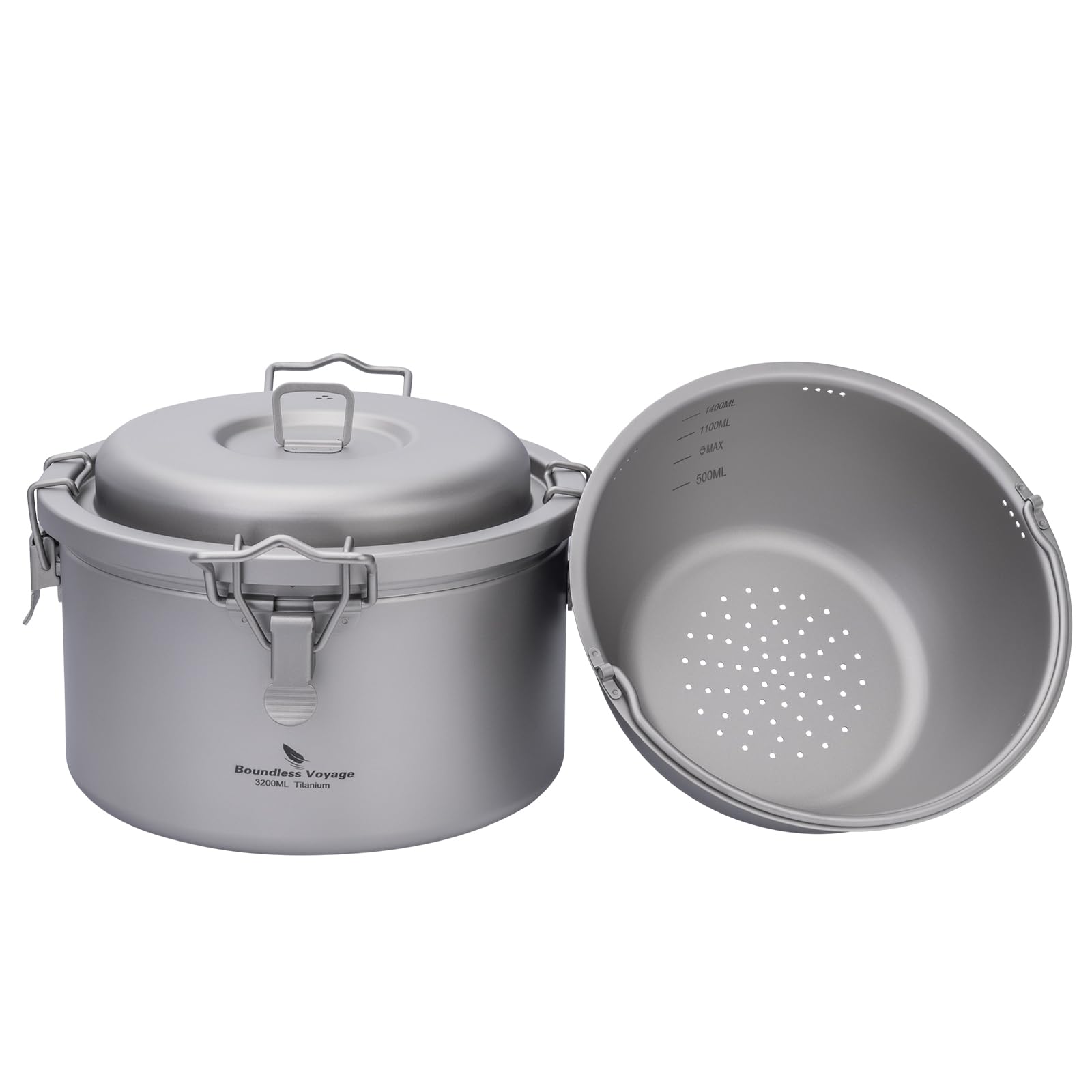 Boundless Voyage titanium outer pot 3.2L, durable for rugged outdoor cooking.