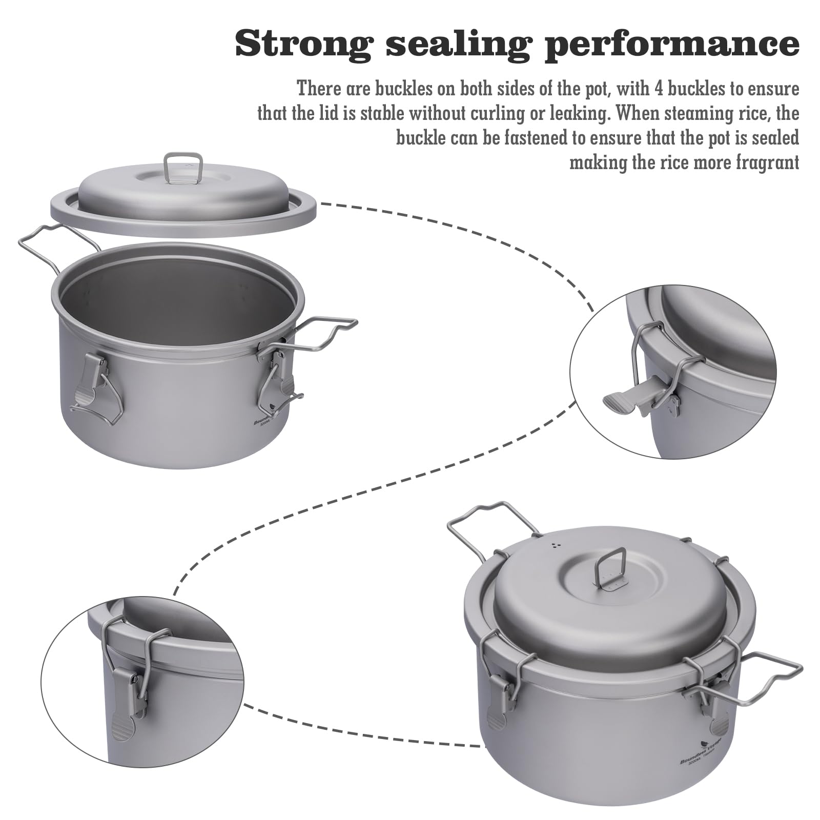 Boundless Voyage Titanium Pot rice cooker action ensures even heating.