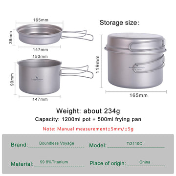 Boundless Voyage titanium pot-set folding-handle visible for compact packing.
