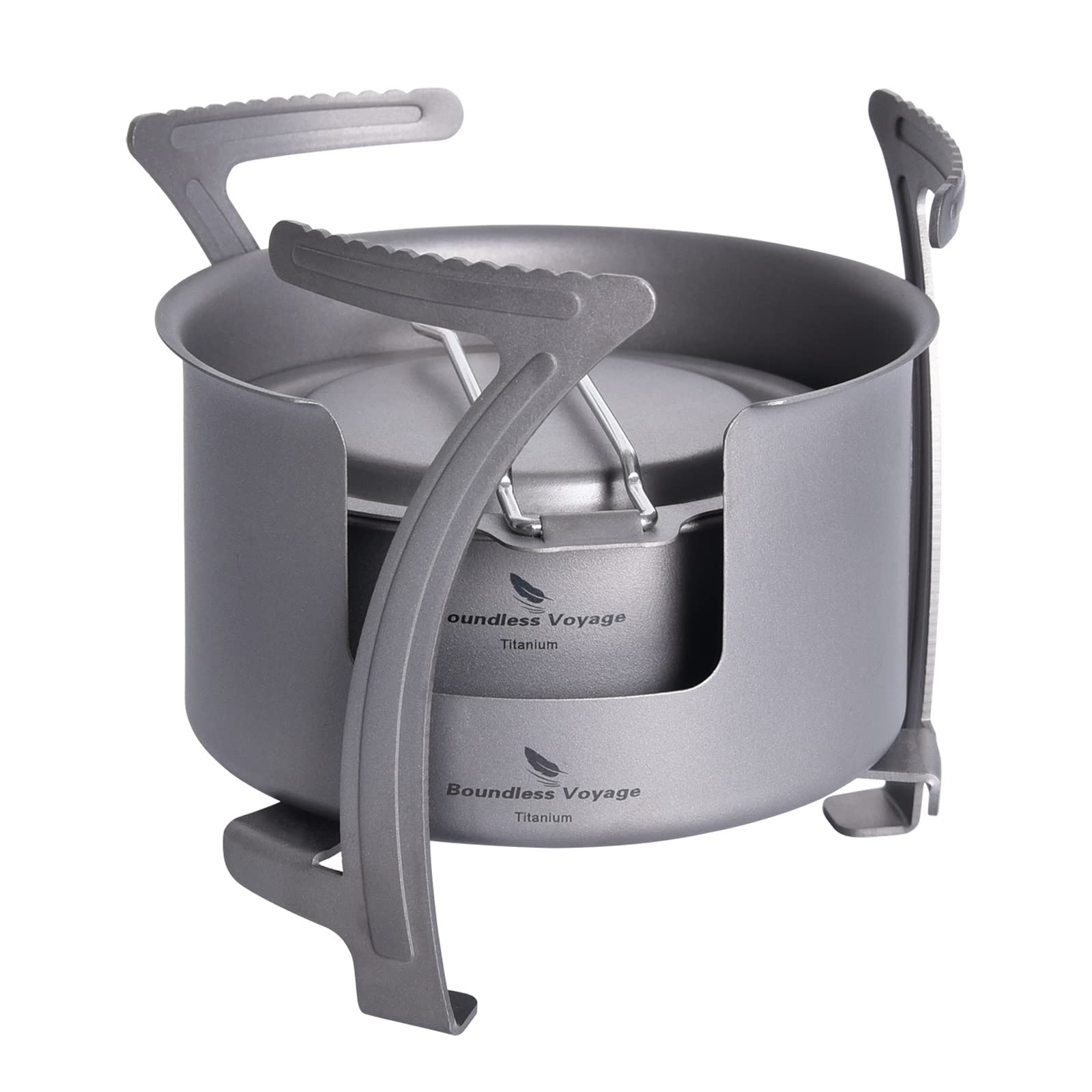 Boundless Voyage titanium spirit stove top view highlights lightweight durability for trail cooking.
