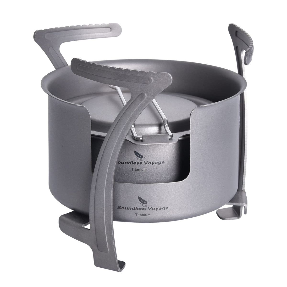 Boundless Voyage titanium spirit stove top view highlights lightweight durability for trail cooking.