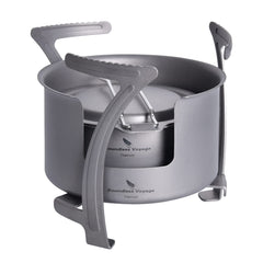 Boundless Voyage titanium spirit stove top view highlights lightweight durability for trail cooking.