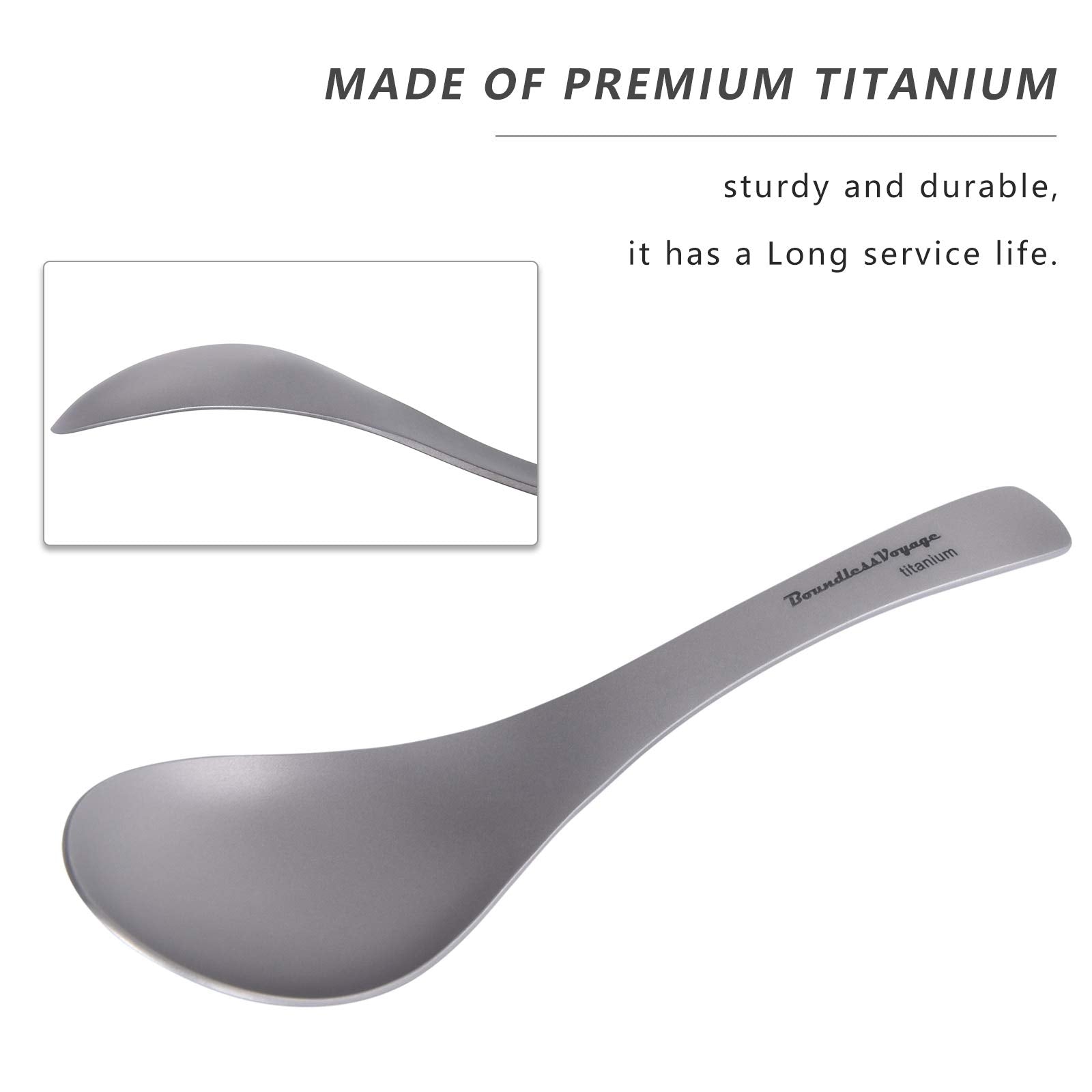 Boundless Voyage titanium spoon with smooth edge for safe meals.