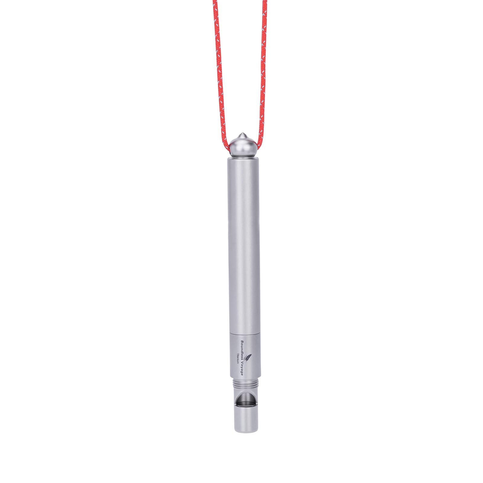 Boundless Voyage titanium survival whistle 4in1 shown in compact pocket form for easy carry during hiking