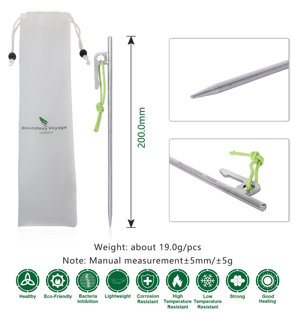 Boundless Voyage titanium tent pegs long-stake design boosts stability on soft ground.