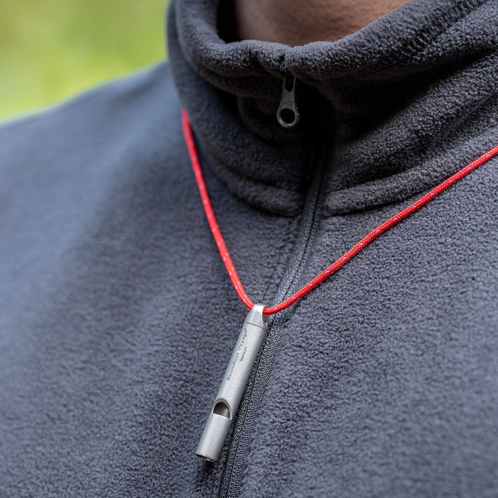 Boundless Voyage ultra-light whistle fits on a backpack or keychain