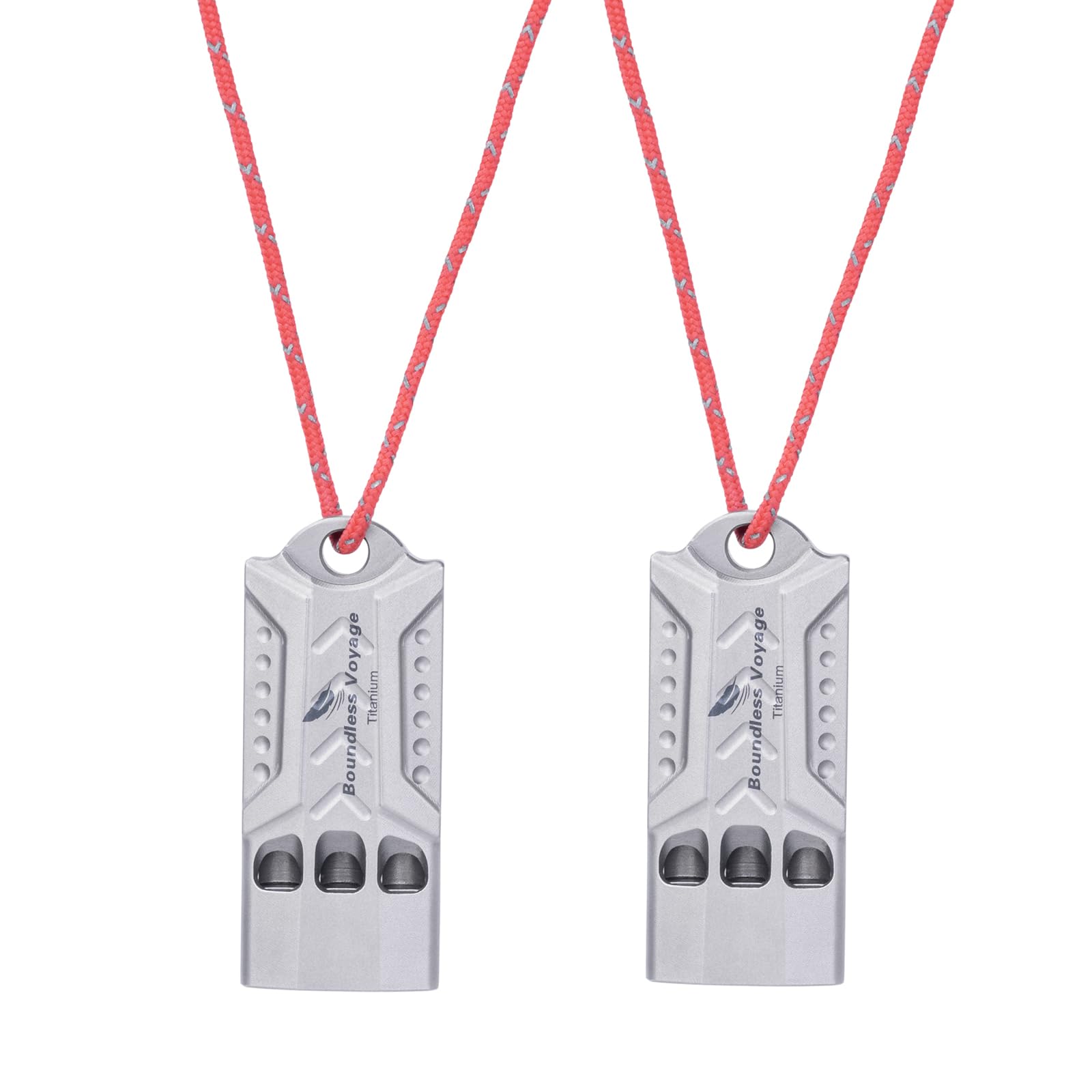 Boundless Voyage titanium whistle 3-hole; crisp 120dB signal for emergencies.