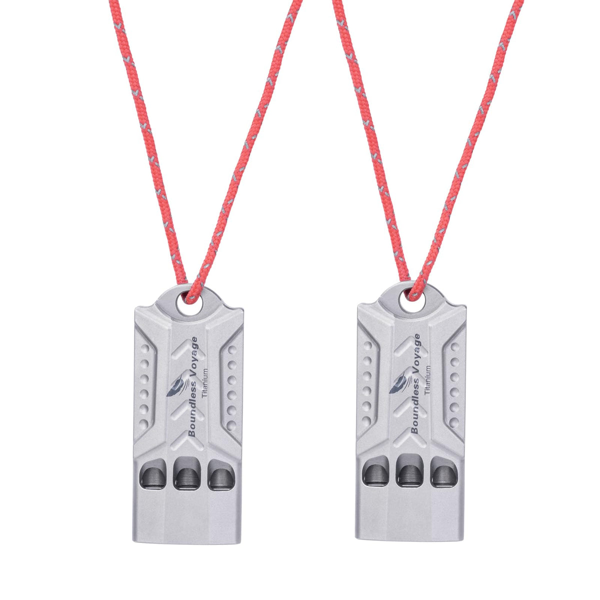 Boundless Voyage titanium whistle 3-hole; crisp 120dB signal for emergencies.