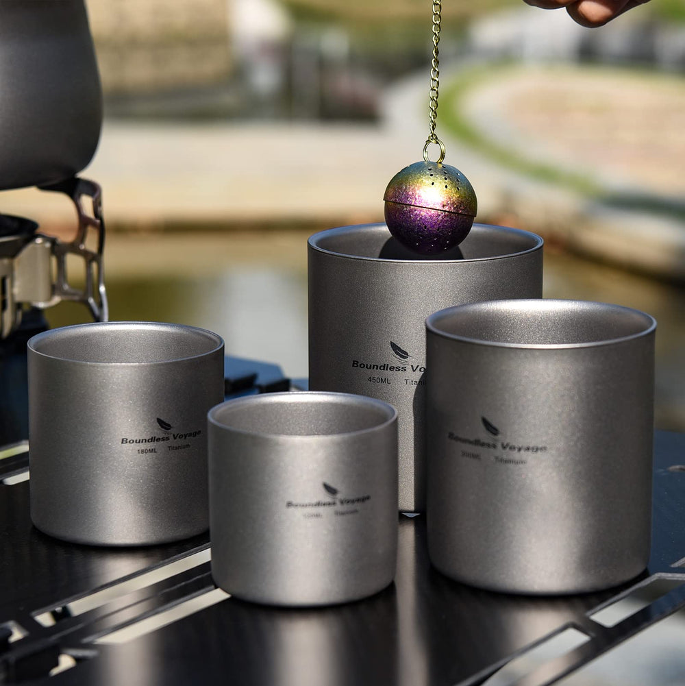 Boundless Voyage travel-friendly titanium cup set—camping essential.