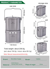Boundless Voyage titanium pot and stove stored compactly for backpacking.