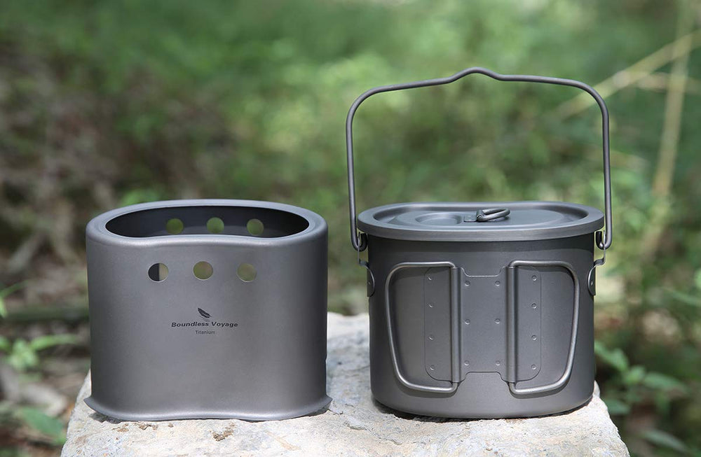 Boundless Voyage storage mesh bag with titanium pot for tidy packing.