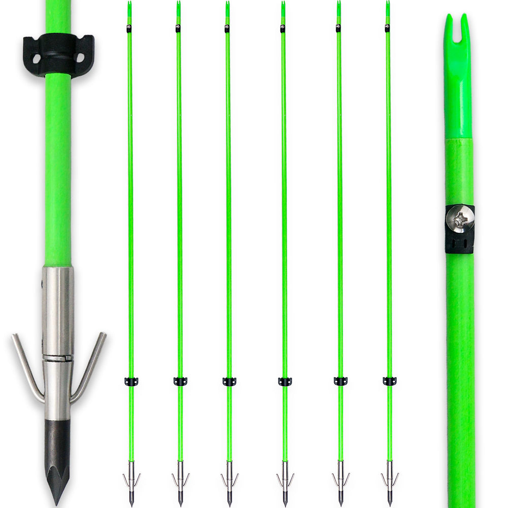 BOWSOUL 34inch glow green bowfishing arrows for night visibility and tracking.