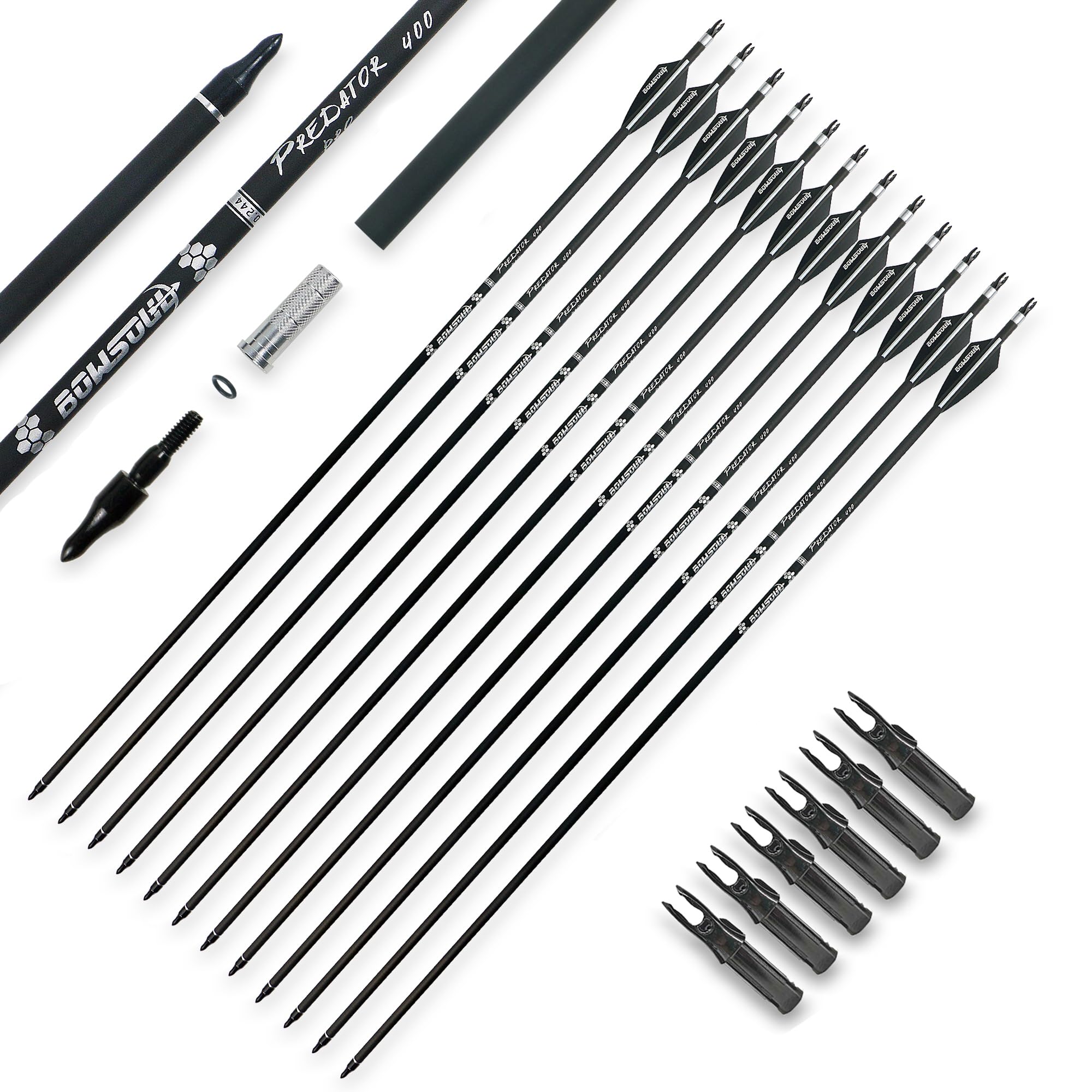 BOWSOUL carbon arrows 31.5-inch shaft boosts precision for hunting.
