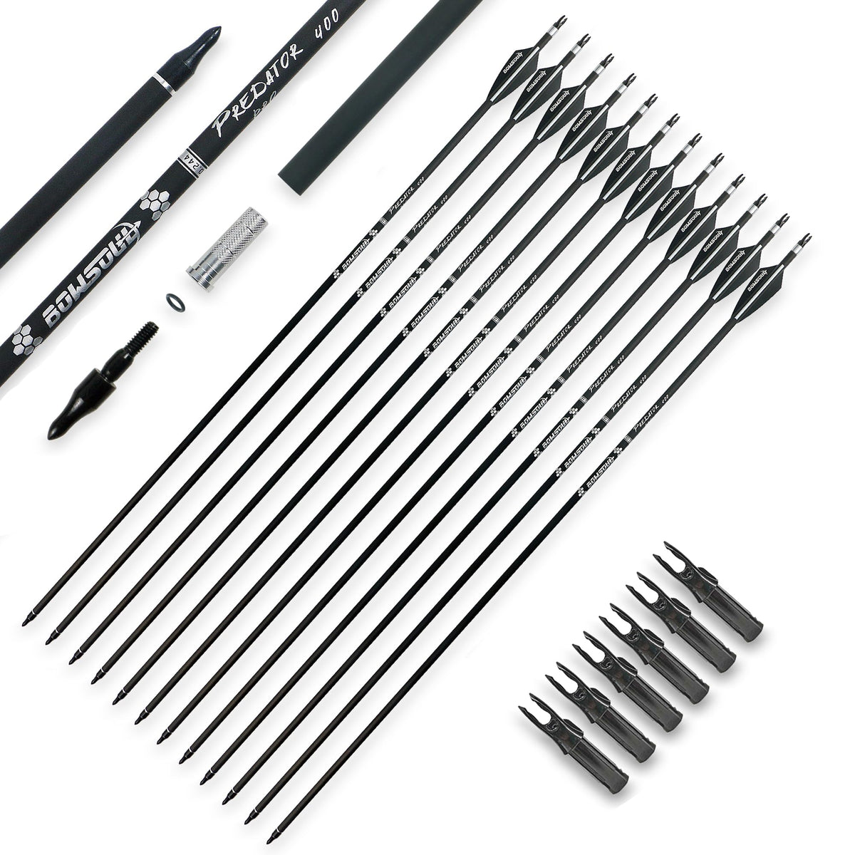 BOWSOUL carbon arrows 31.5-inch shaft boosts precision for hunting.