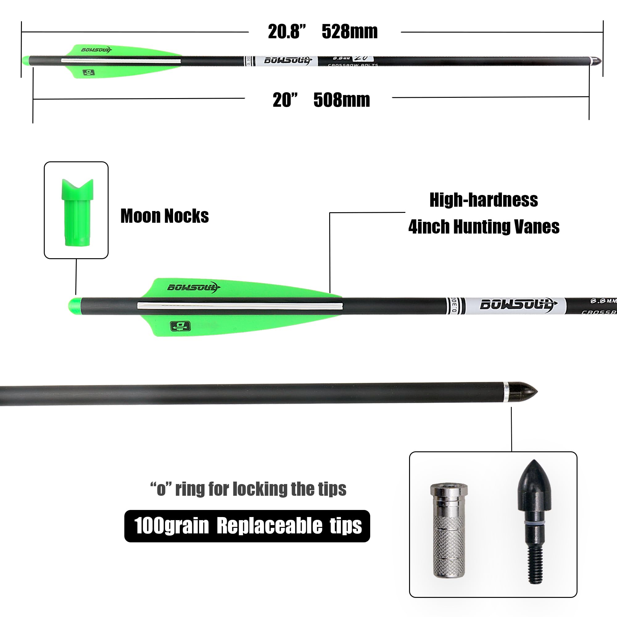 BOWSOUL crossbow bolts 100grain broadheads for reliable target practice