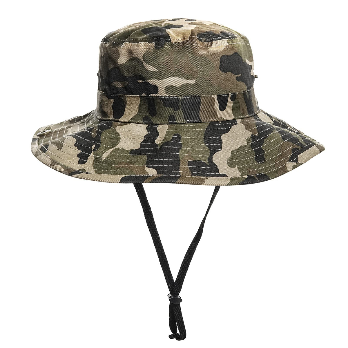 Toddler wearing camo sun bucket hat