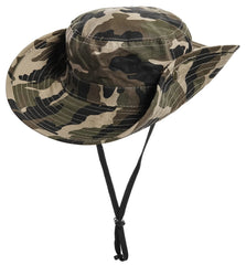 Wide-brim camo sun hat for hiking